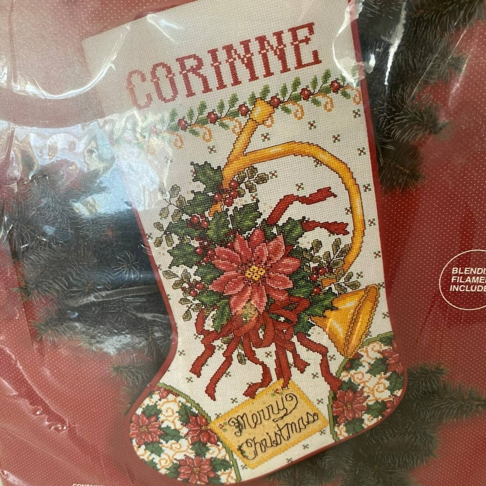 Janlynn Christmas Cross Stitch Poinsettia Horn Stocking Kit 140-10